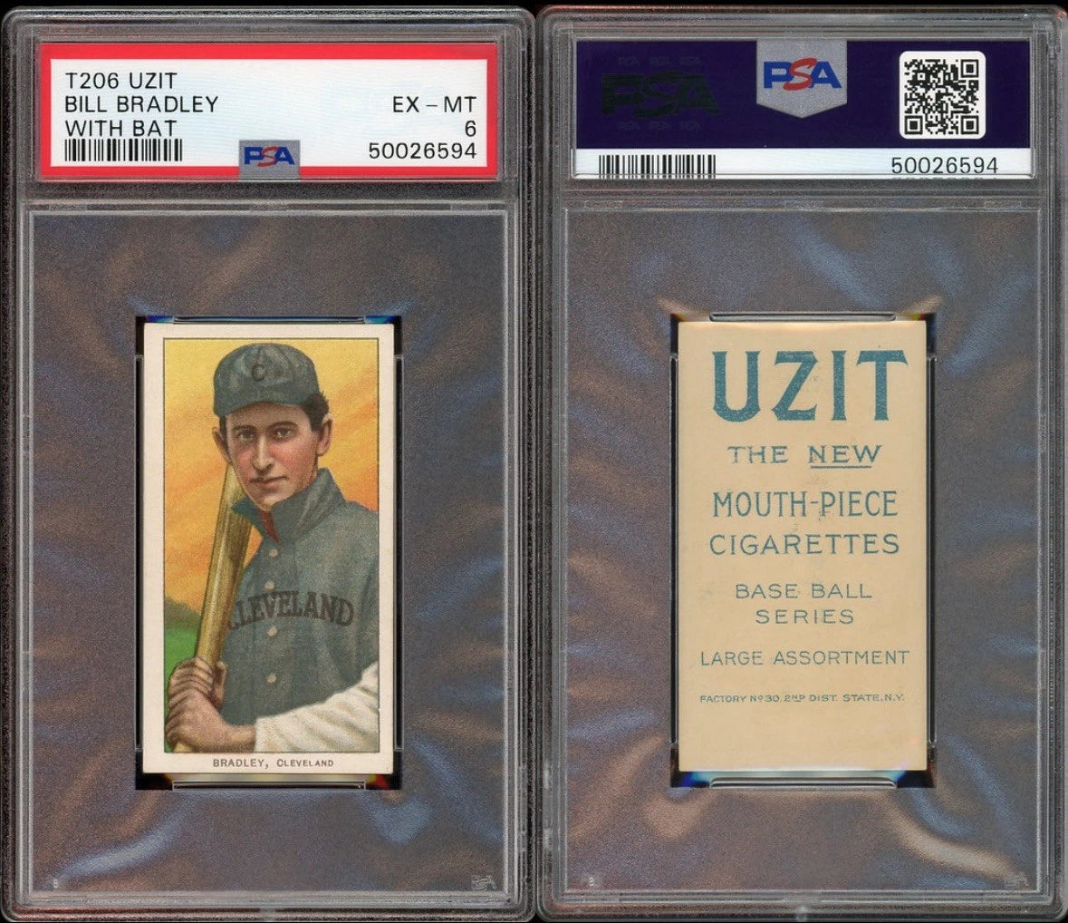 1909-11 T206 Bill Bradely (With Bat) UZIT PSA 6 EX-MT