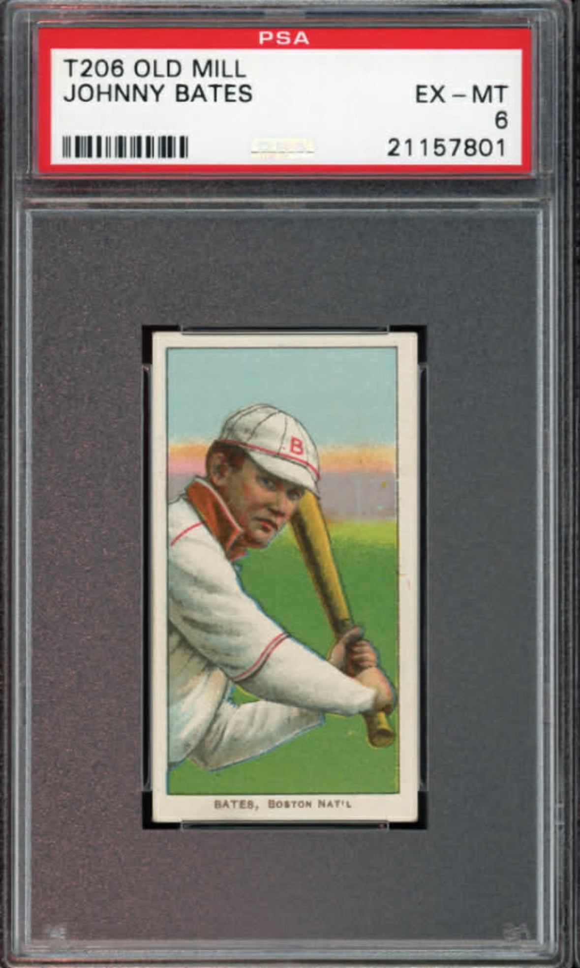 1909-11 T206 Johnny Bates Old Mill PSA 6 EX-MT (Pop 1, 0 Higher)