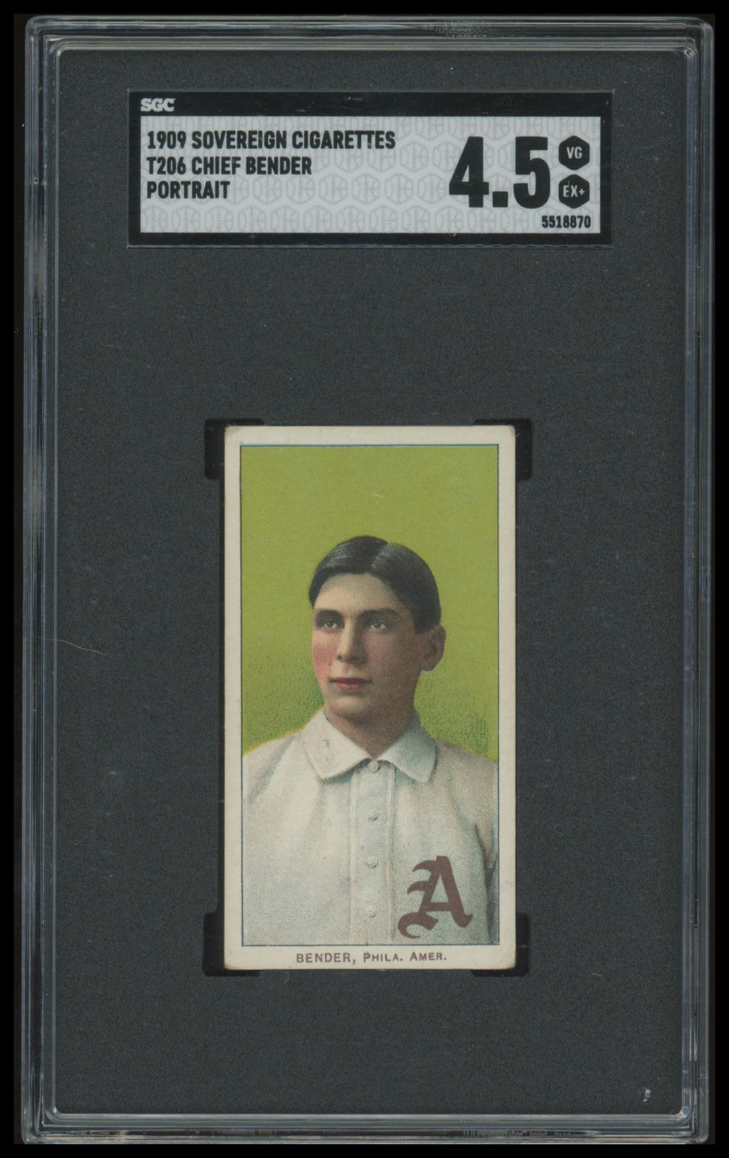 1909-11 T206 Chief Bender HOF Sovereign 150 SGC 4.5