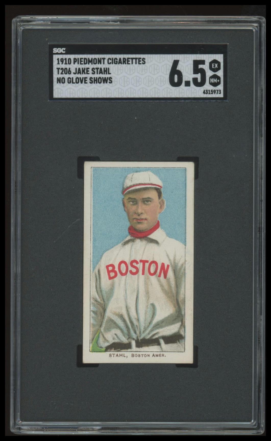 1909-11 T206 Jake Stahl (No Glove Showing) SCG 6.5 Piedmont 350
