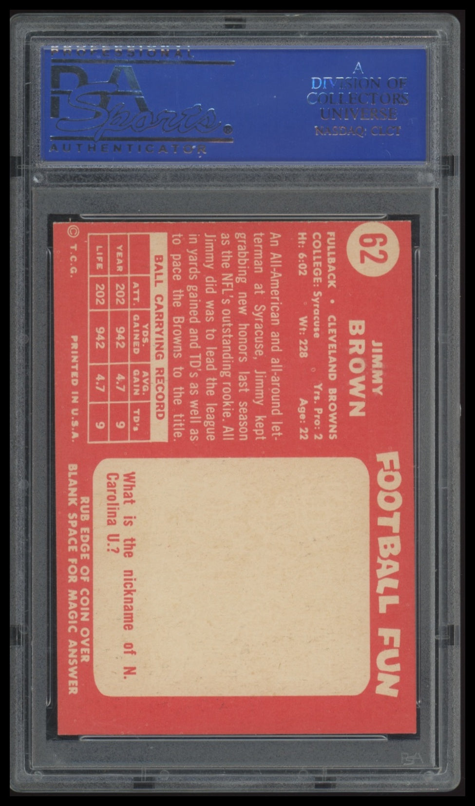 1958 topps Jim Brown Rookie PSA 6 #62