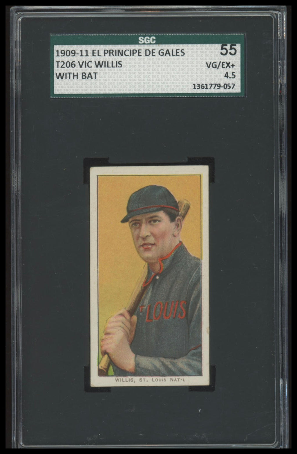 1909-11 T206 Vic Willis Bat HOF El Principe De Gales SGC 4.5