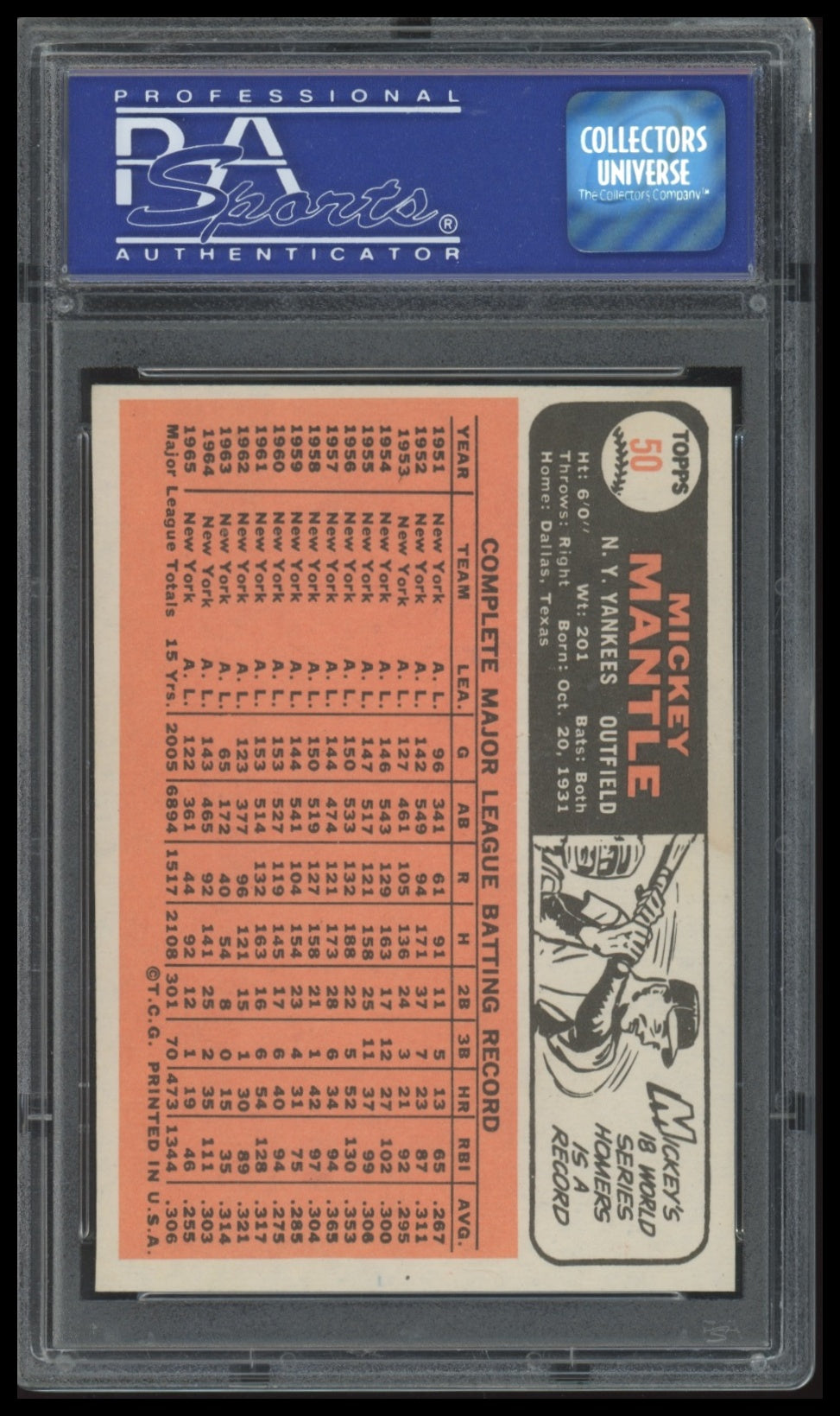 1966 Topps Mickey Mantle PSA 8 #50