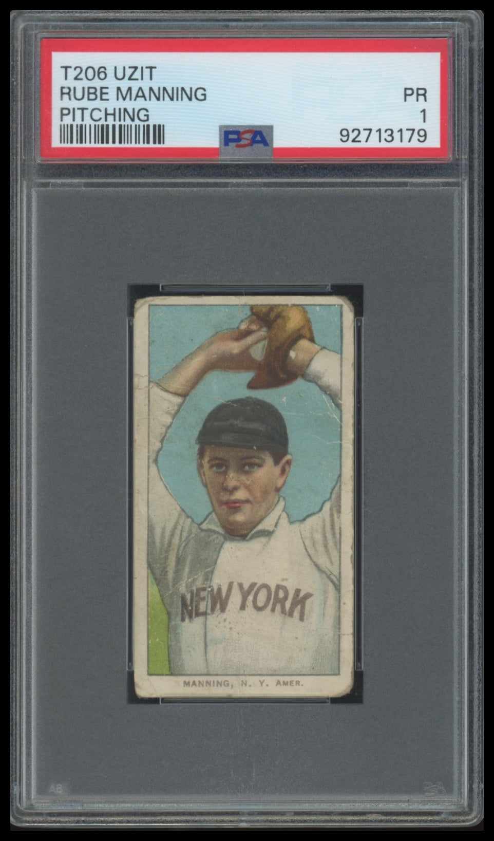1909-11 T206 UZIT Rube Manning Pitching PSA 1