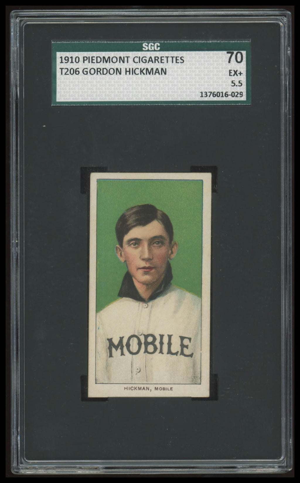 1909-11 T206 Gordan Hickman SGC 5.5 Piedmont 350 Southern League