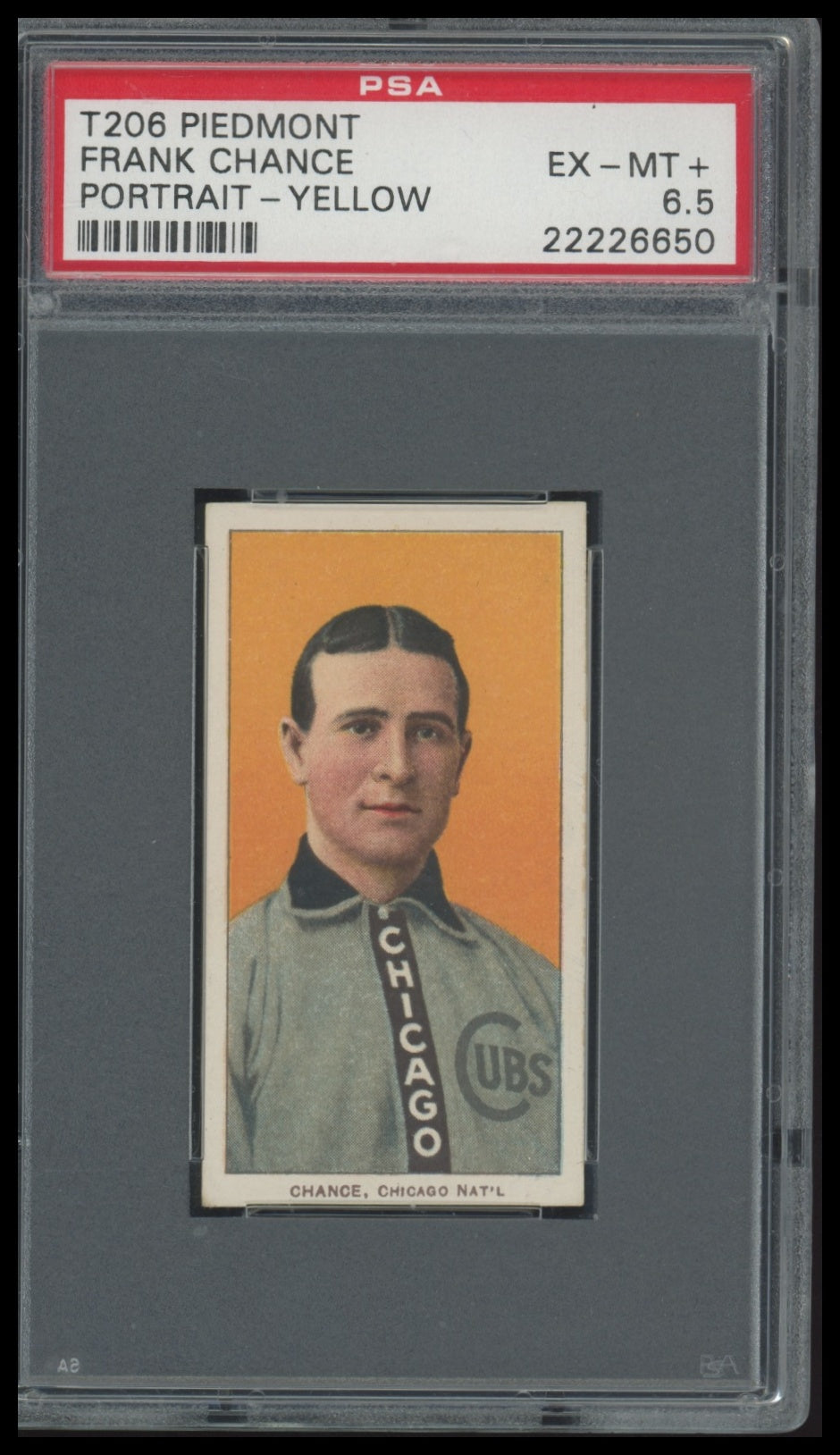 1909-11 T206 Frank Chance (Yellow Portrait) PSA 6.5 Piedmont 350 HOF