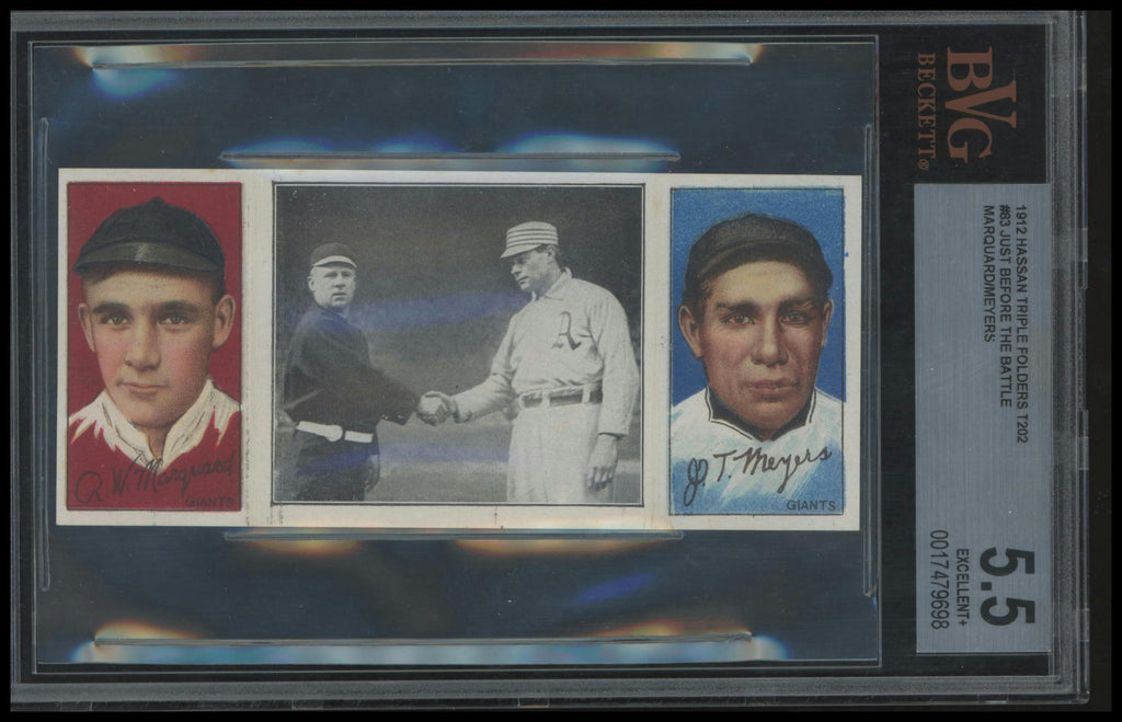 1912 T202 Hassan Baseball #83 Just Before The Battle Marquard Meyers BVG 5.5