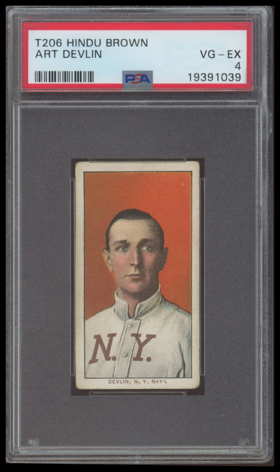 1909-11 T206 Brown Hindu Art Devlin PSA 4 VG-EX Cigarettes Baseball
