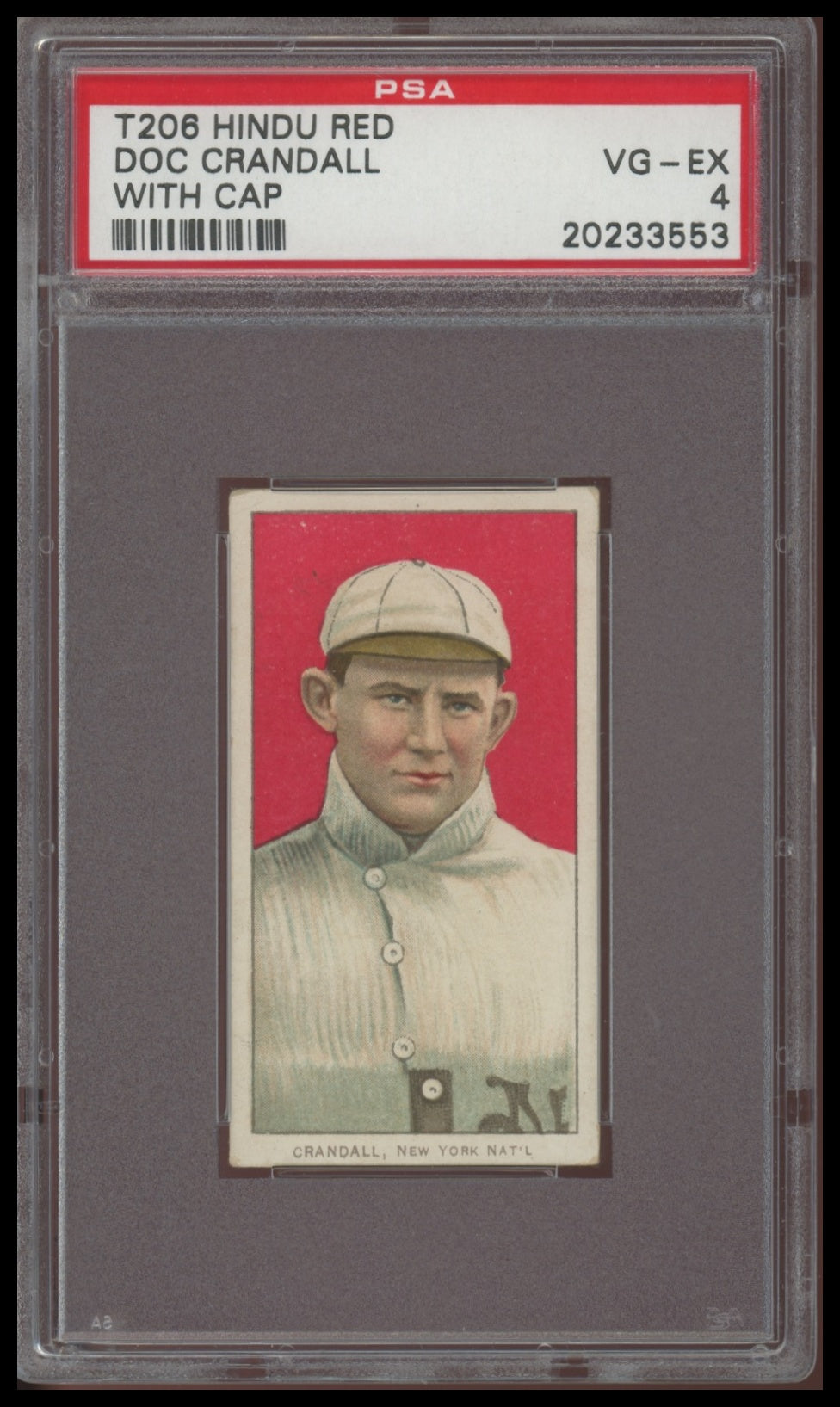 1909-11 T206 Red Hindu Doc Crandall (Port-With Cap) PSA 4 VG-EX (NONE HIGHER)