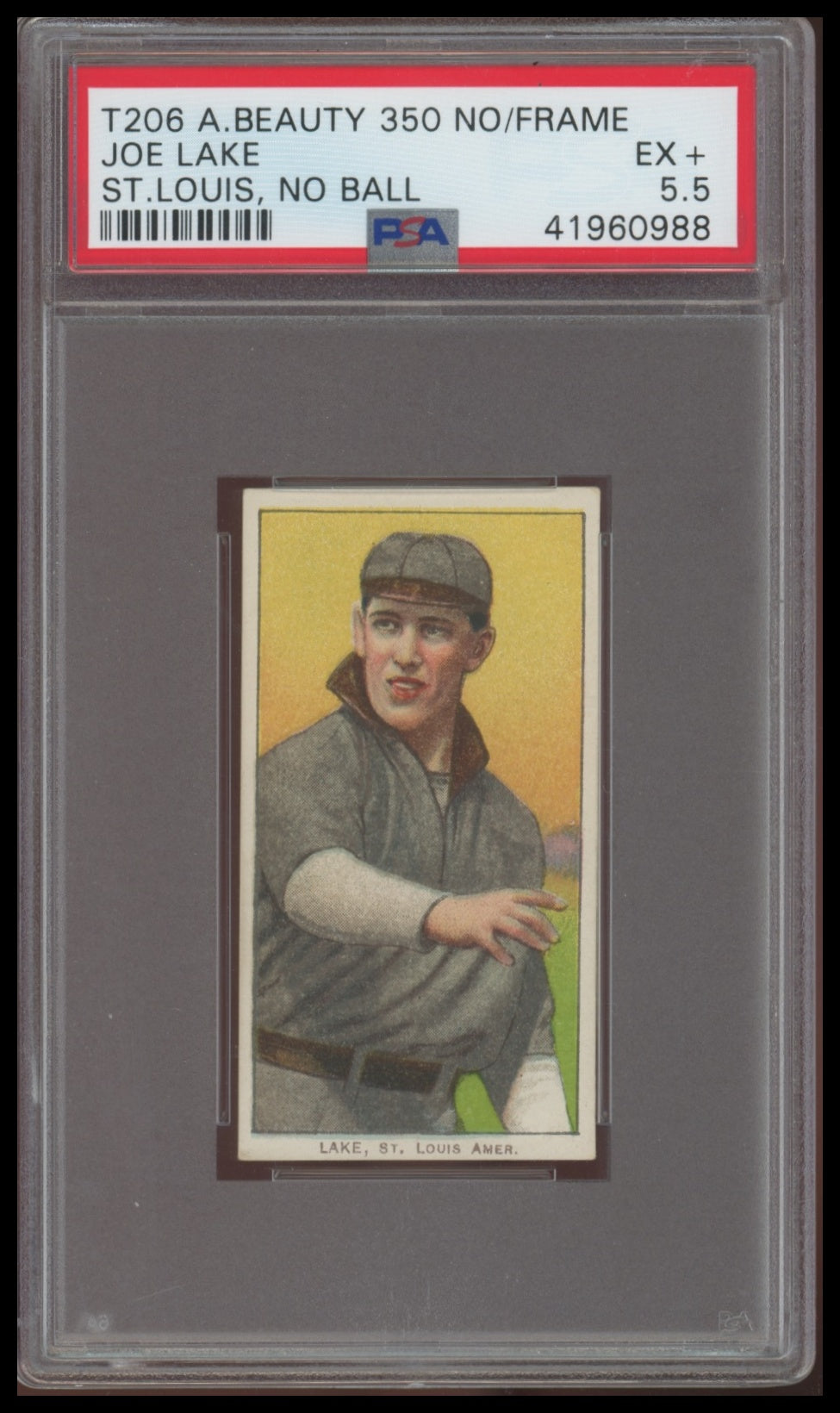 1909-11 T206 Joe Lake American Beauty no Frame PSA 5.5 EX+ POP 1, NONE HIGHER
