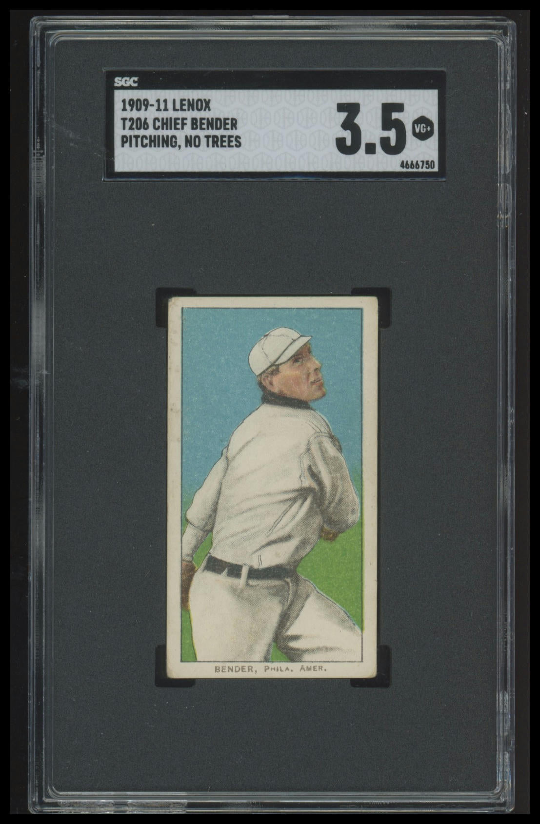 1909-11 T206 Black Lenox Chief Bender Pitching, No Trees - SGC 3.5 HOF