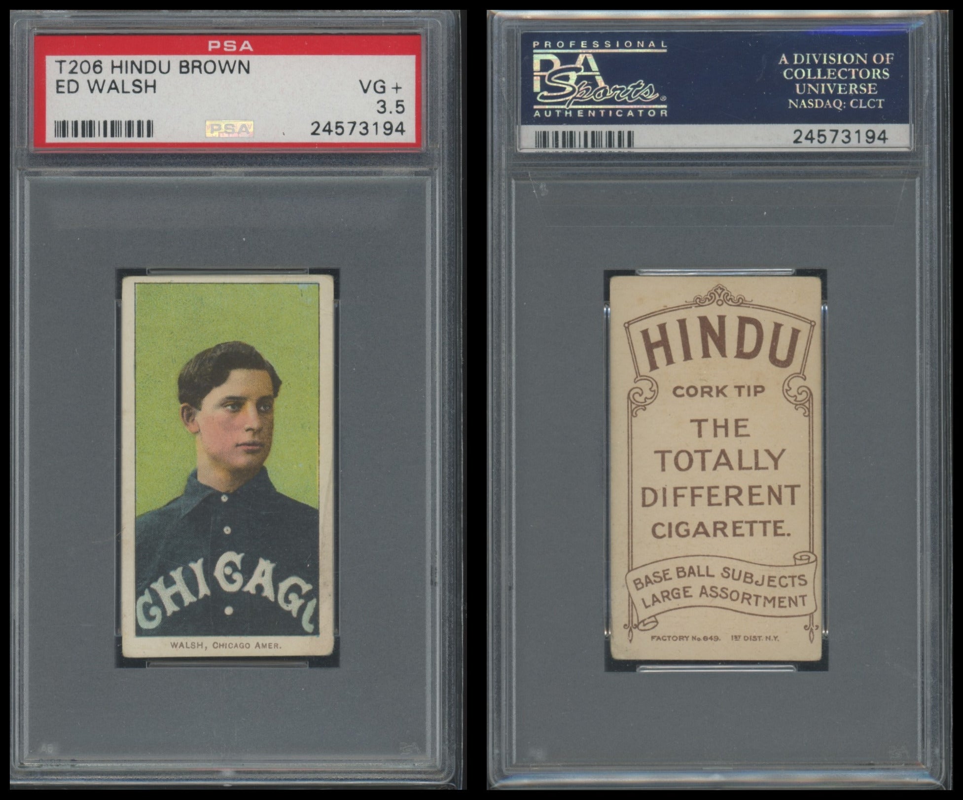 1909-11 T206 Brown Hindu Ed Walsh PSA 3.5 VG+