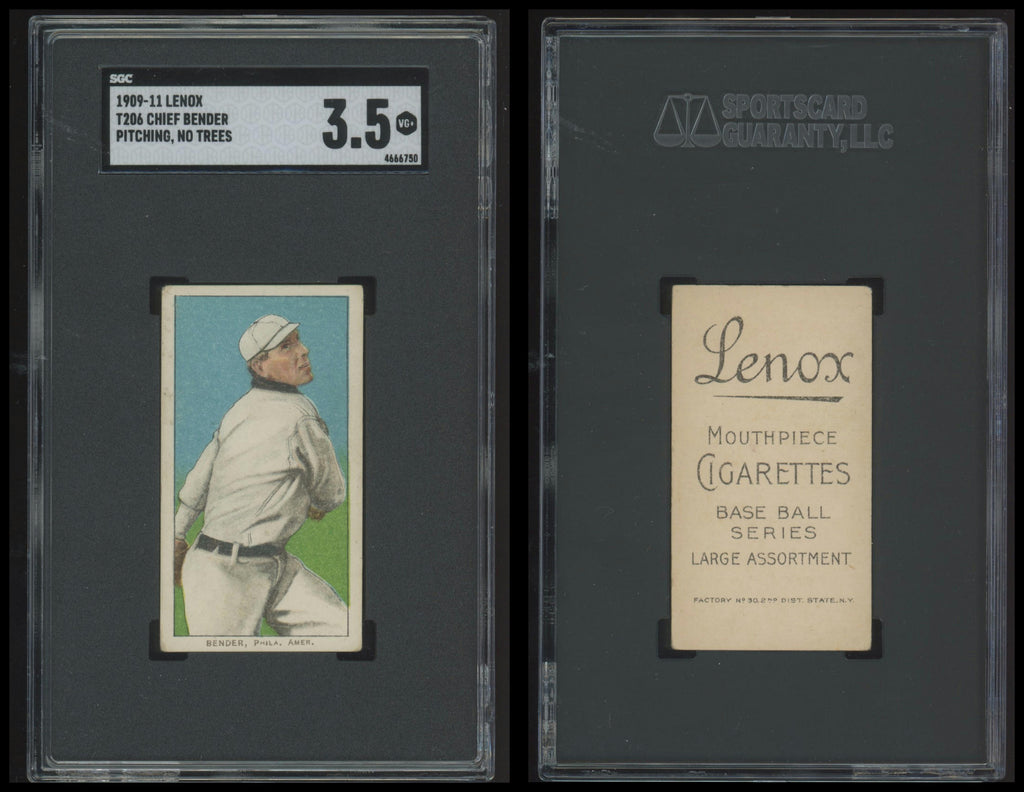 1909-11 T206 Black Lenox Chief Bender Pitching, No Trees - SGC 3.5 HOF